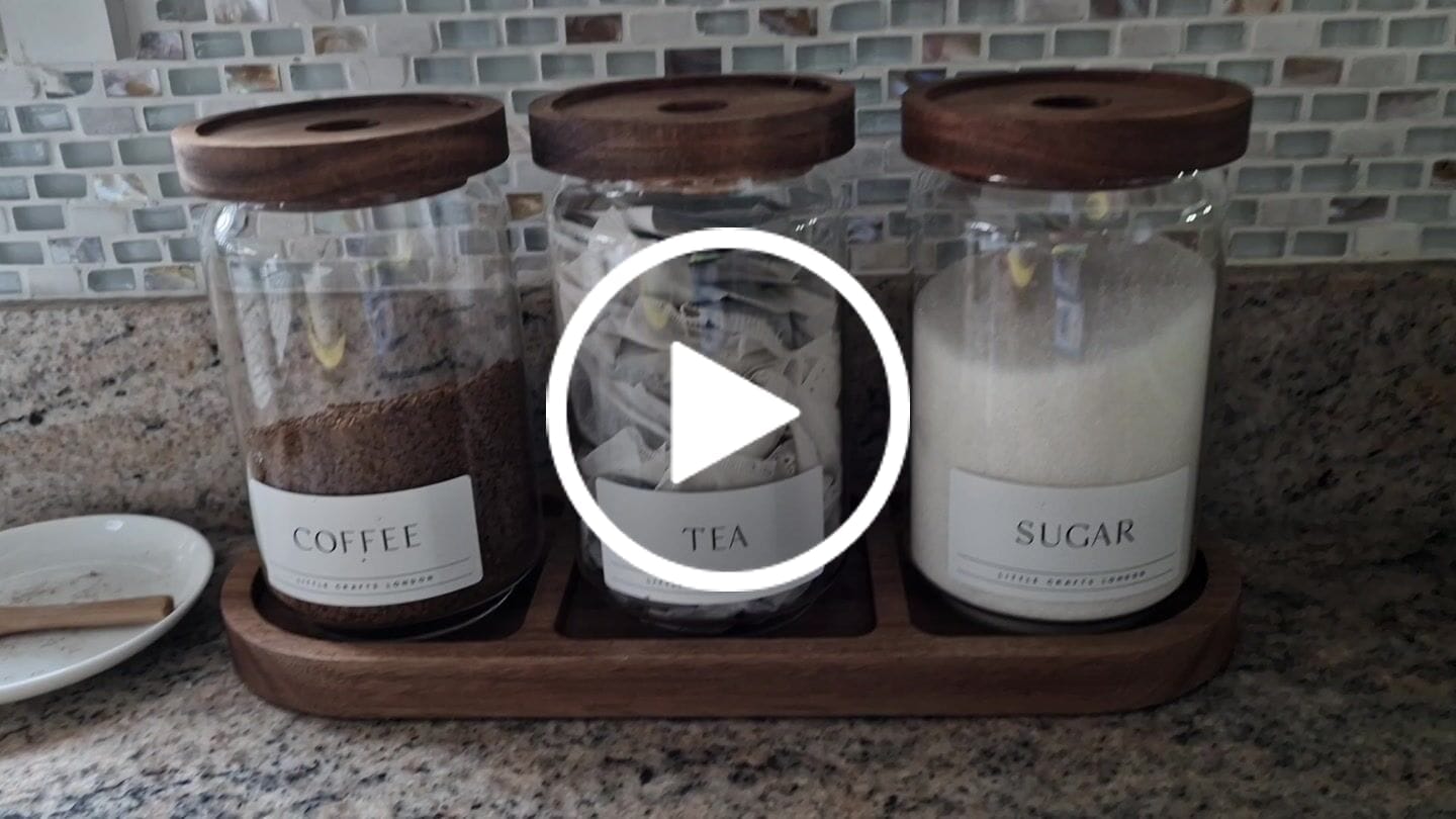 Customer video review of Set of 3 Acacia Glass Jars Tea, Coffee and Sugar 750 ML & Rectangle Tray [LABEL SLIM]