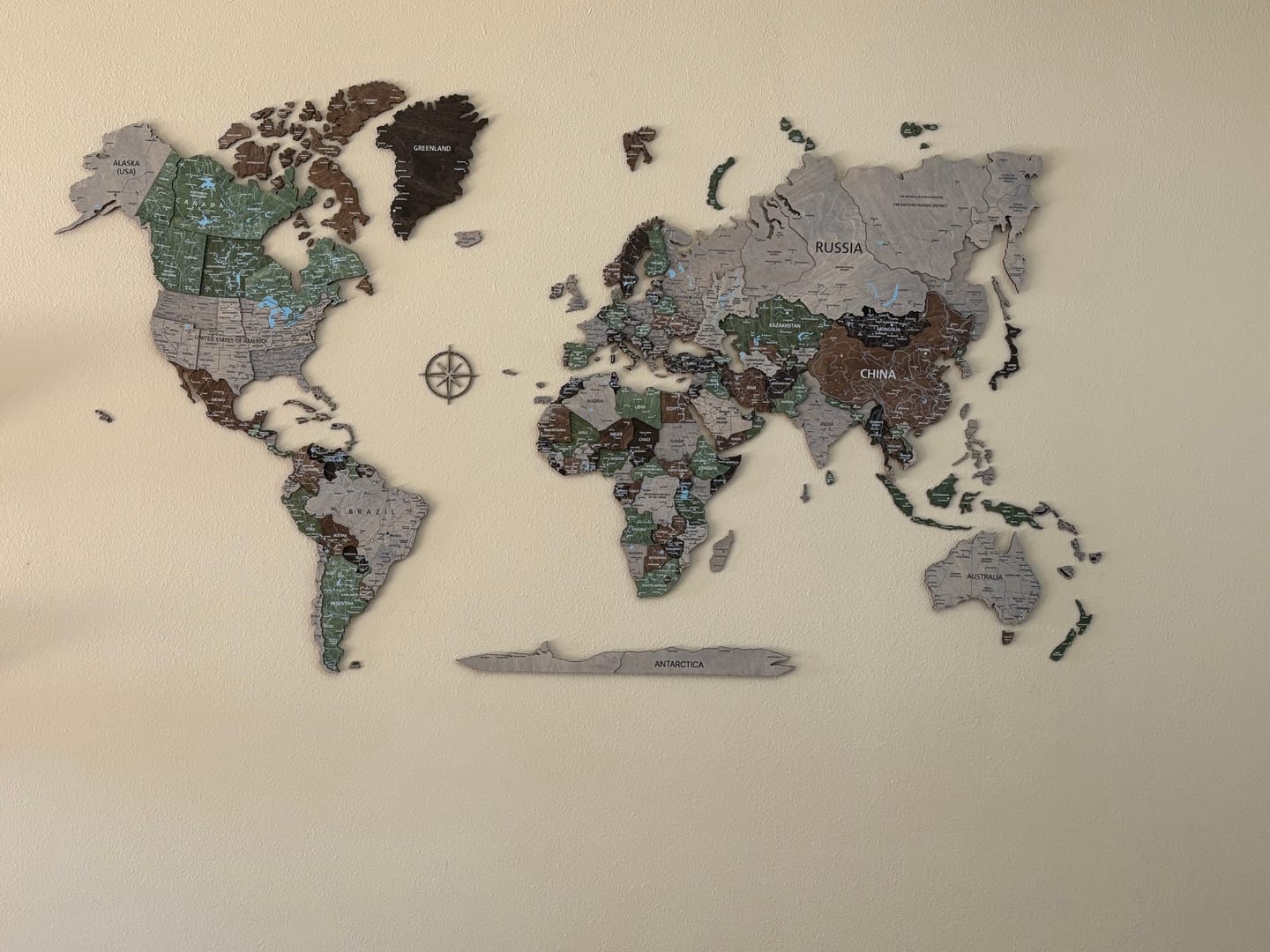 Customer photo review of Wood World Map -Light Rustic