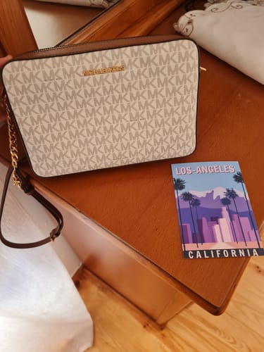 Customer photo review of Jet Set Large Printed Logo Crossbody Bag (VANILLA)