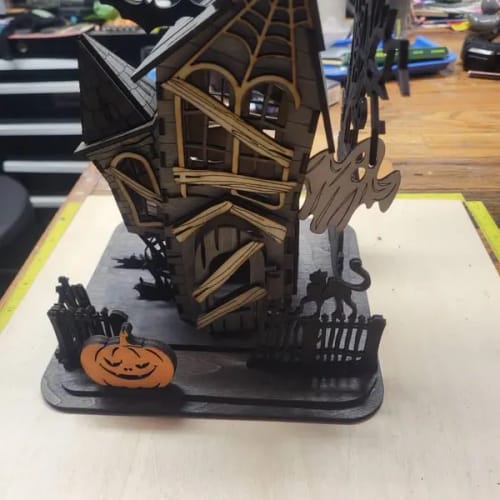 Customer photo review of Halloween house scene lamp laser cut svg file