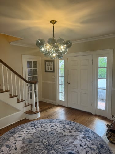 Customer photo review of Modern Cluster Blue Glass Globe Bubble Chandelier