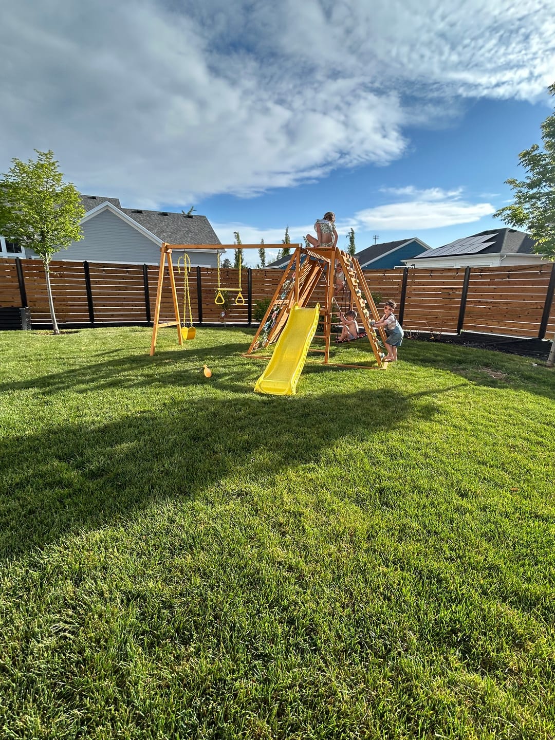 Customer photo review of Sycamore Backyard Climbing Set – 2 Swings, Trapeze Bar & Outdoor Fun