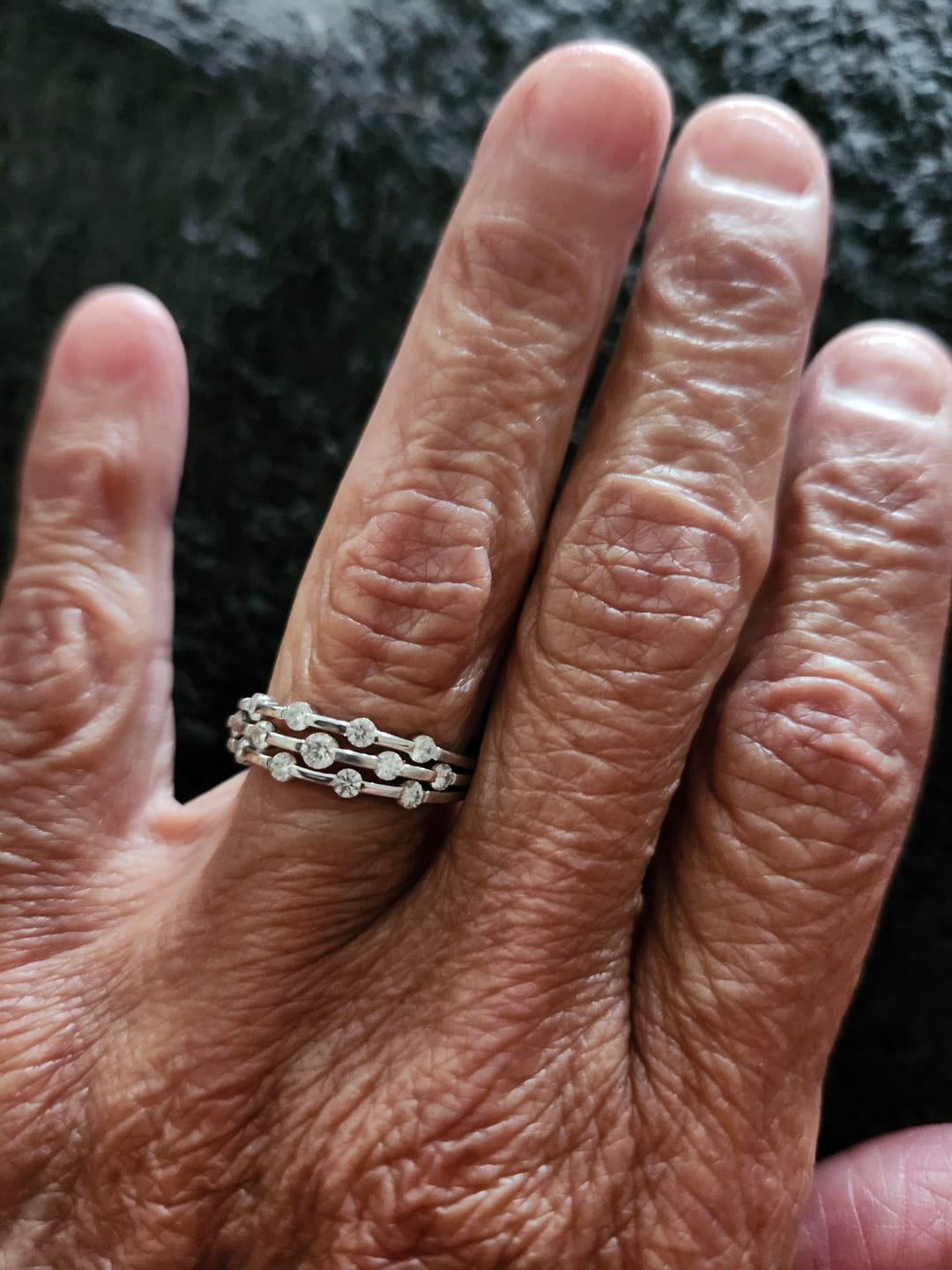 Customer photo review of Triple Strand Band Tension Set Moissanite Wedding Band Ring