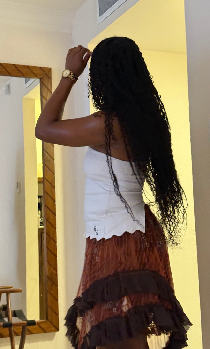Customer photo review of Mila Strapless Top with Scalloped Hem in White