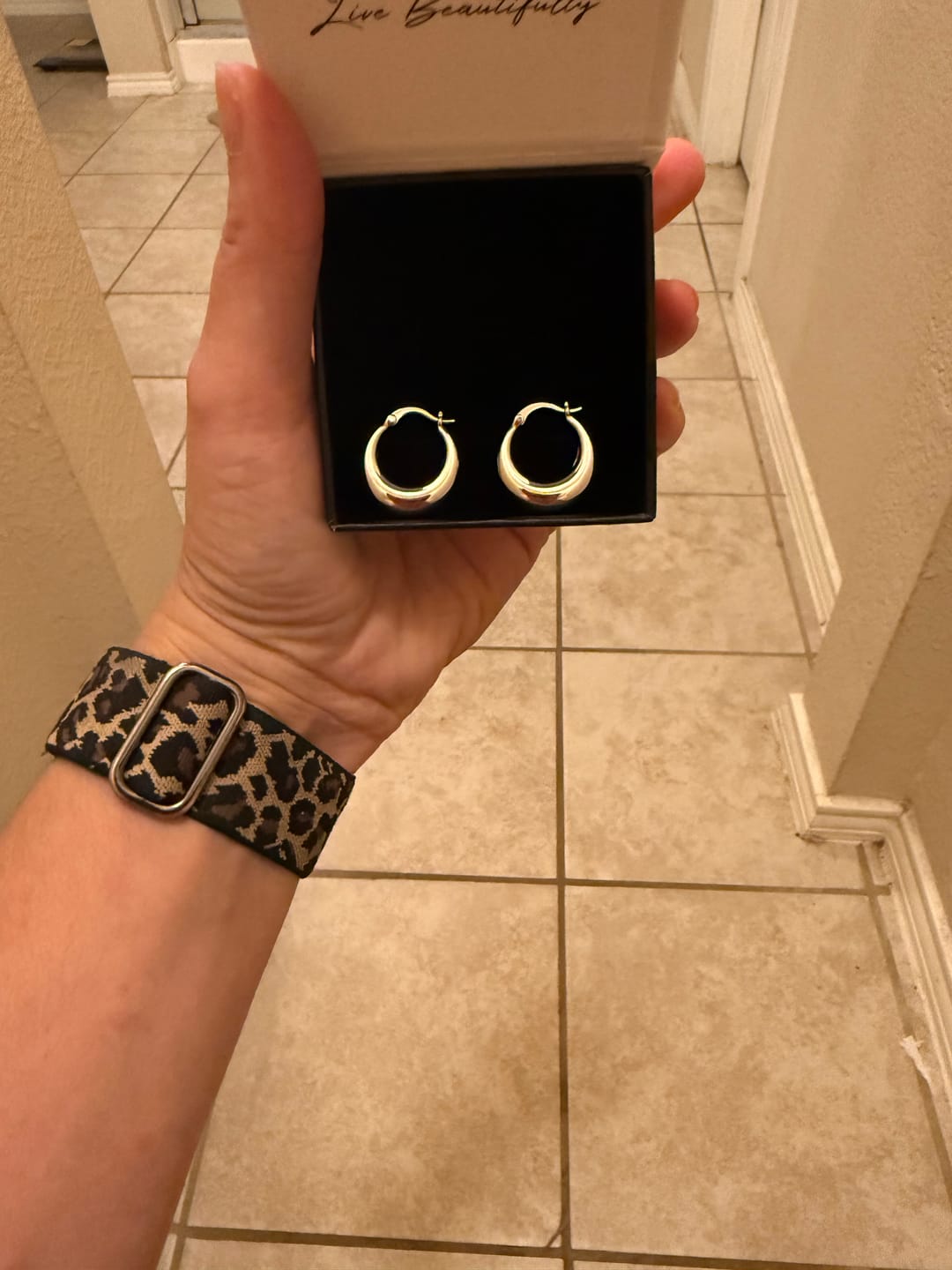 Customer photo review of Jacqueline 18k White Gold Plated 21mm Chunky Hoop Earrings