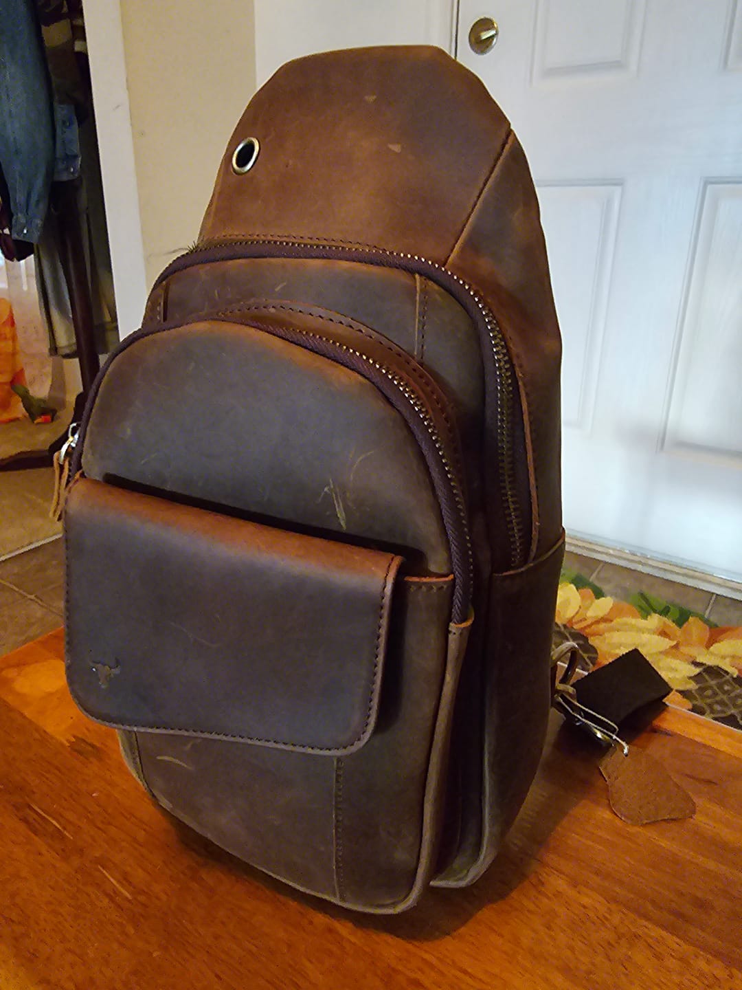 Customer photo review of Cowhide Leather Sling Bag
