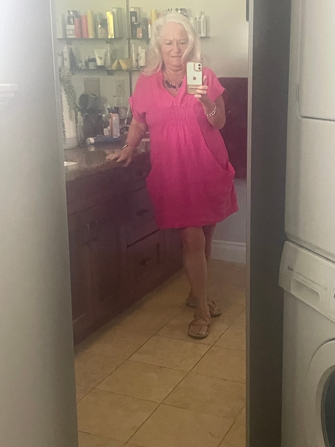 Customer photo review of Meo Linen Pocket Dress (Fuchsia)