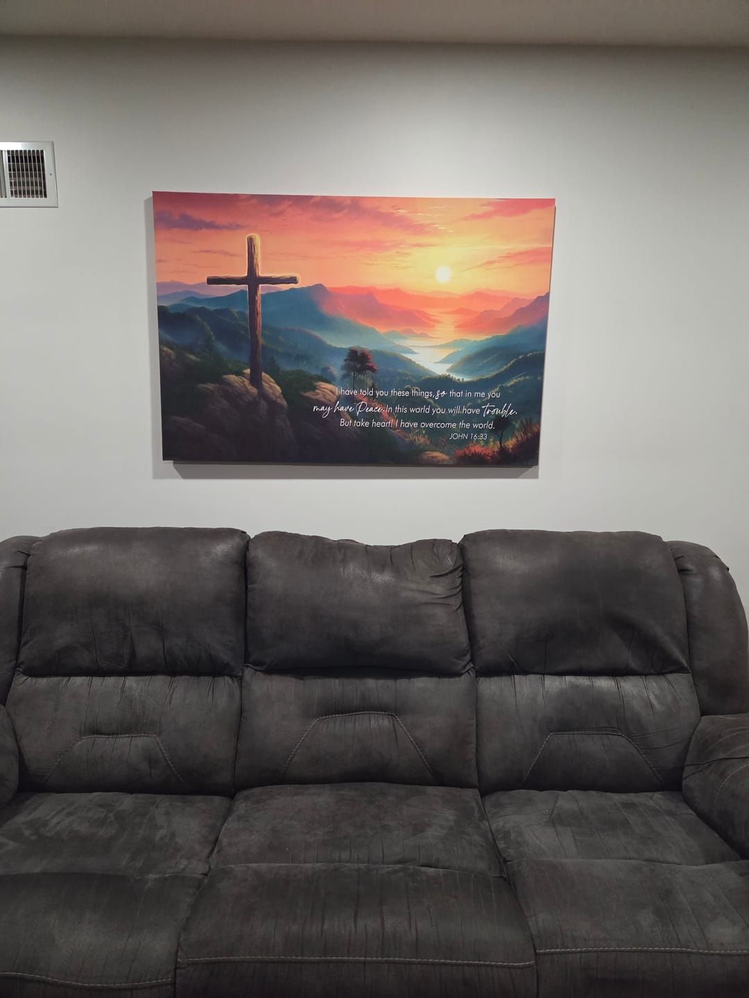Customer photo review of Take Heart I Have Overcome The World John 16:33 NIV Wall Art Canvas