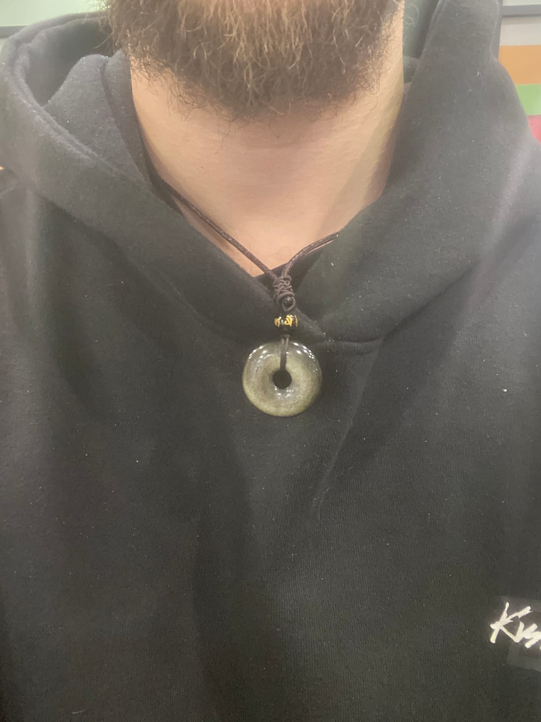 Customer photo review of Buddha Stones Tibetan Obsidian Protection Necklace