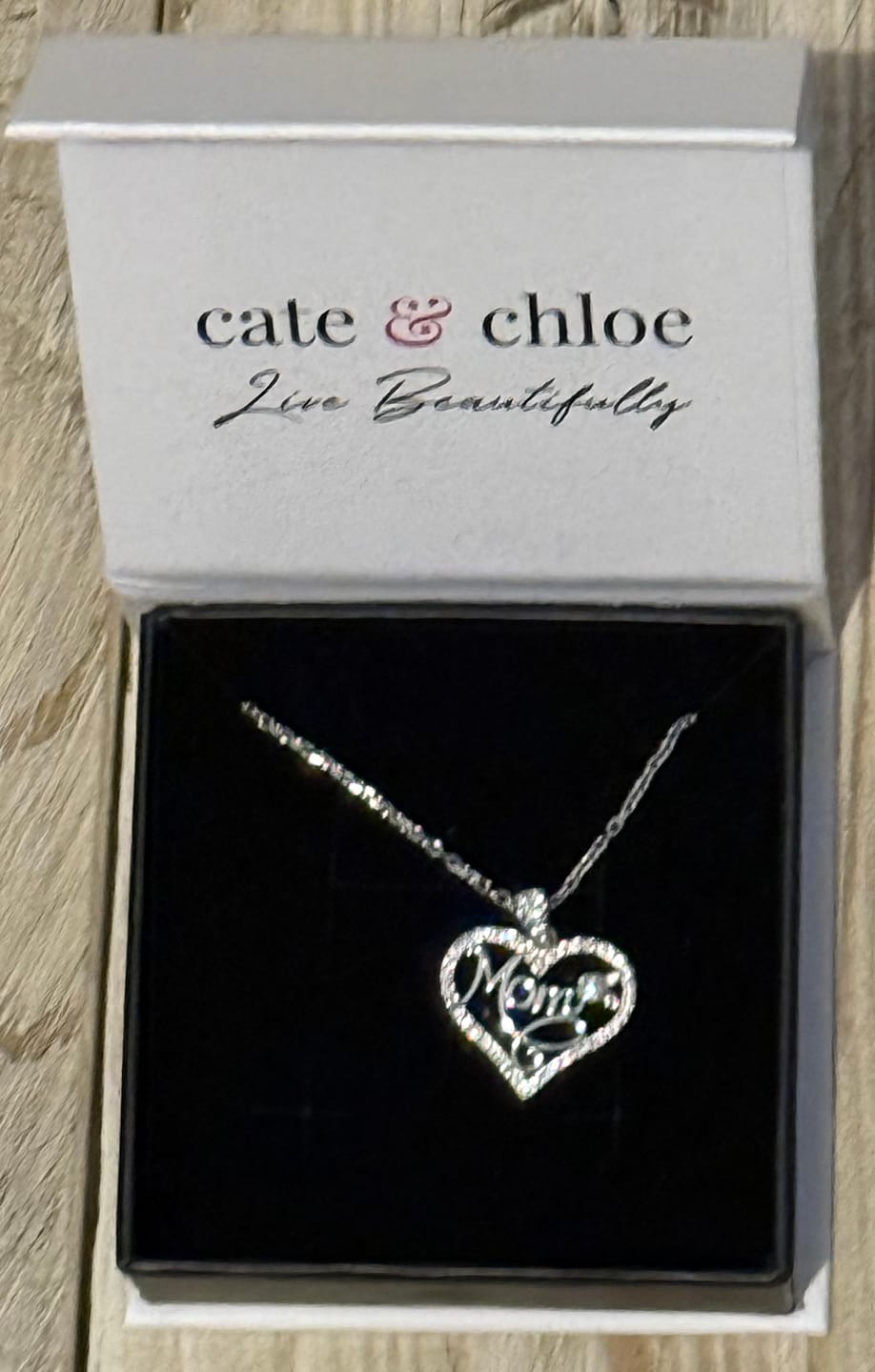 Customer photo review of Rhonda 18k White Gold Plated Mom Heart Necklace with Swarovski Crystals