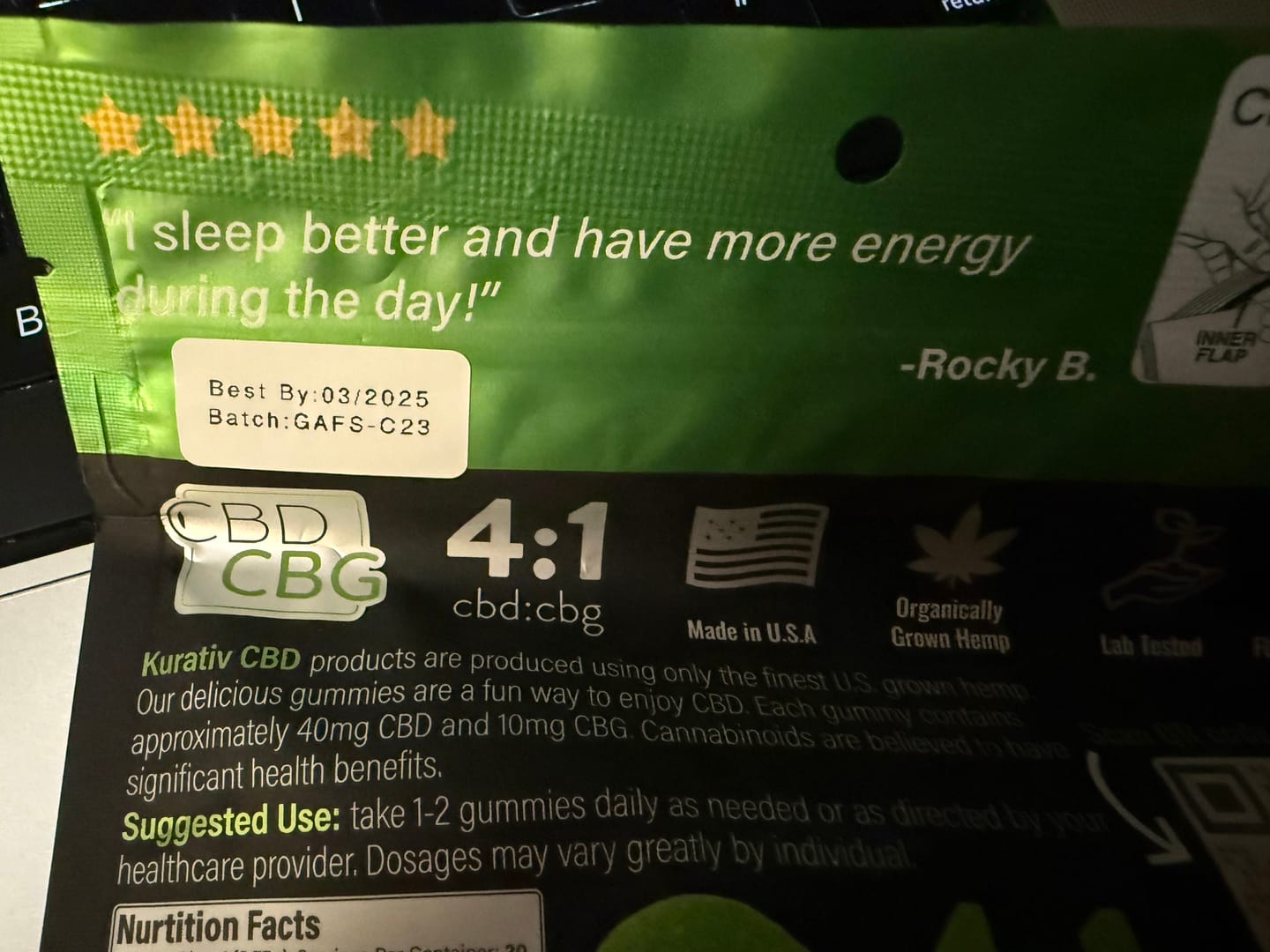 Customer photo review of Full Spectrum CBG Gummies 1000mg - Available in Multiple Flavors