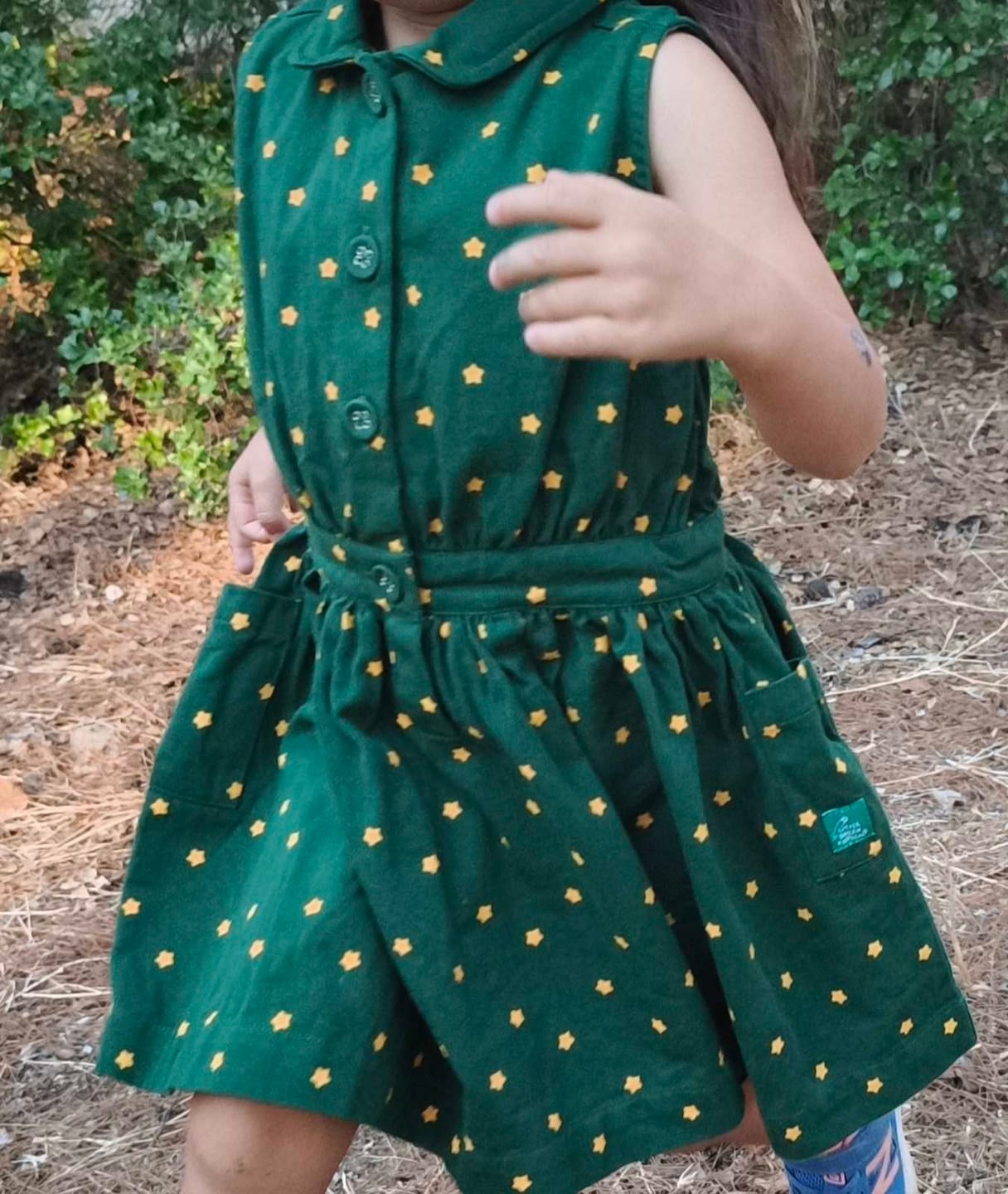 Customer photo review of Yellow Stars Pinafore Button Dress