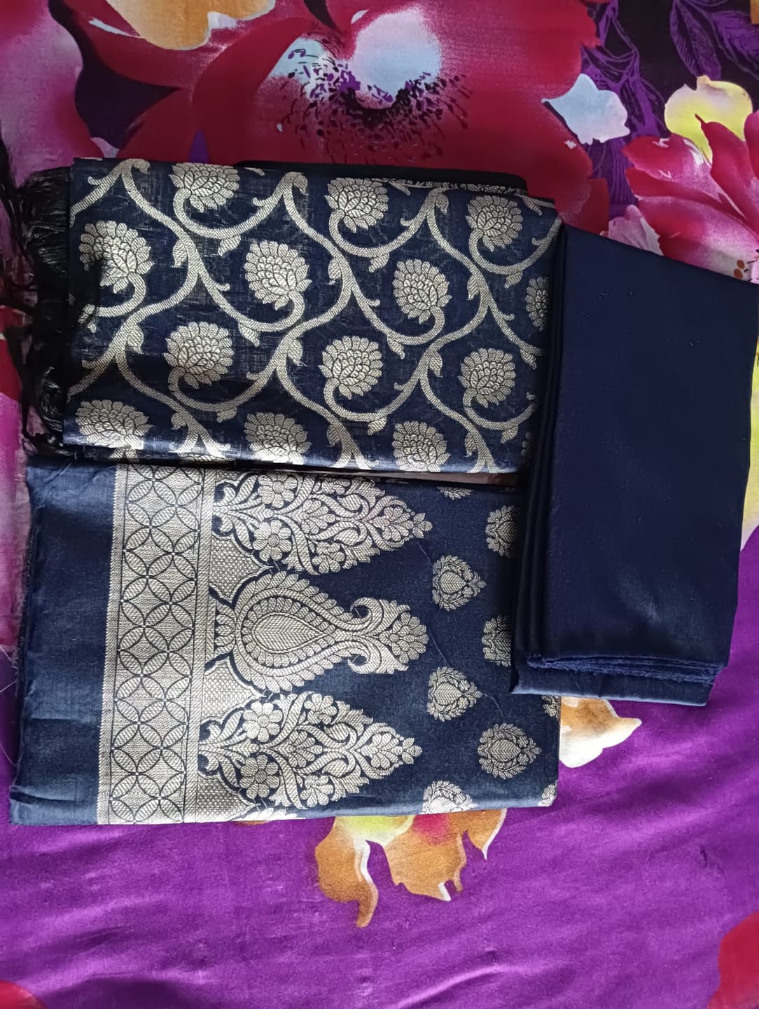 Customer photo review of Navy Blue Kalgha Buti Banarasi Silk Suit