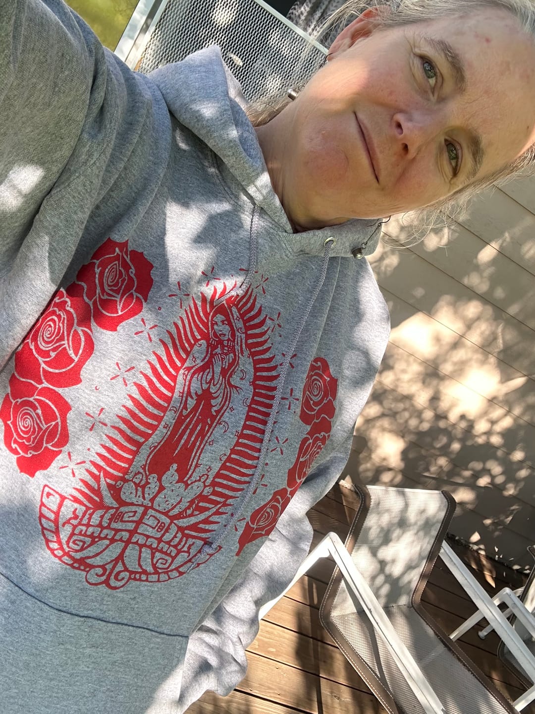 Customer photo review of Unisex Gray Guadalupana Hoodie
