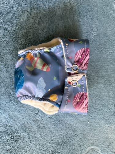 Customer photo review of Rockets on Blue Sky Raincoat Fabric