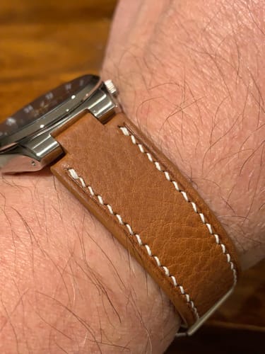 VGreen custom leather strap on a Seiko 5