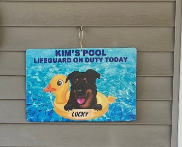 Customer photo review of Personalized - Dogs in Pool - Metal Sign