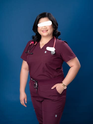 Customer photo review of Jogger MoveTech® Scrub Pants - Women / Merlot