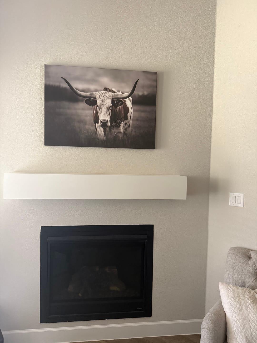 Customer photo review of Texas Longhorn Cow Canvas Wall Art Print - Large Rustic Longhorn Art for Living Room, Western Wall Decor