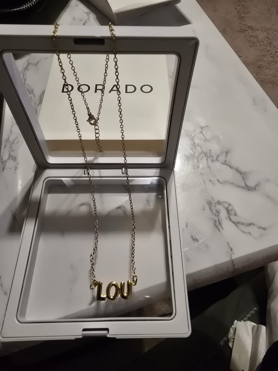 Customer photo review of Bubble Letter Name Necklace