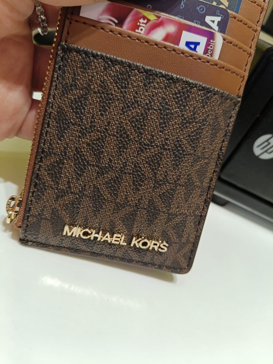 Customer photo review of Michael Kors Medium Logo Card Case In Monogram Brown