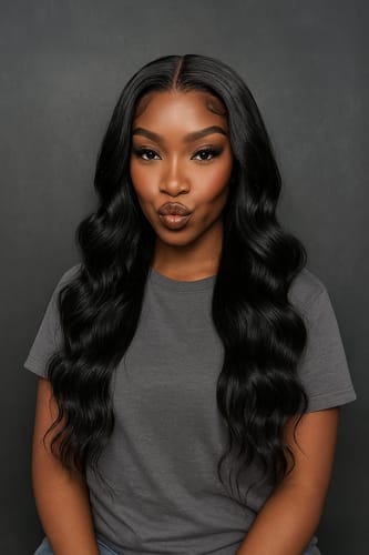 Customer photo review of Jet Black Loose Body Wave Glueless Wig Small Knots 5x5 Swiss HD Pre-Cut Lace