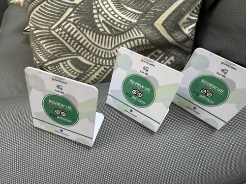Customer photo review of RATECARDS™ - Tripadvisor Review Stand
