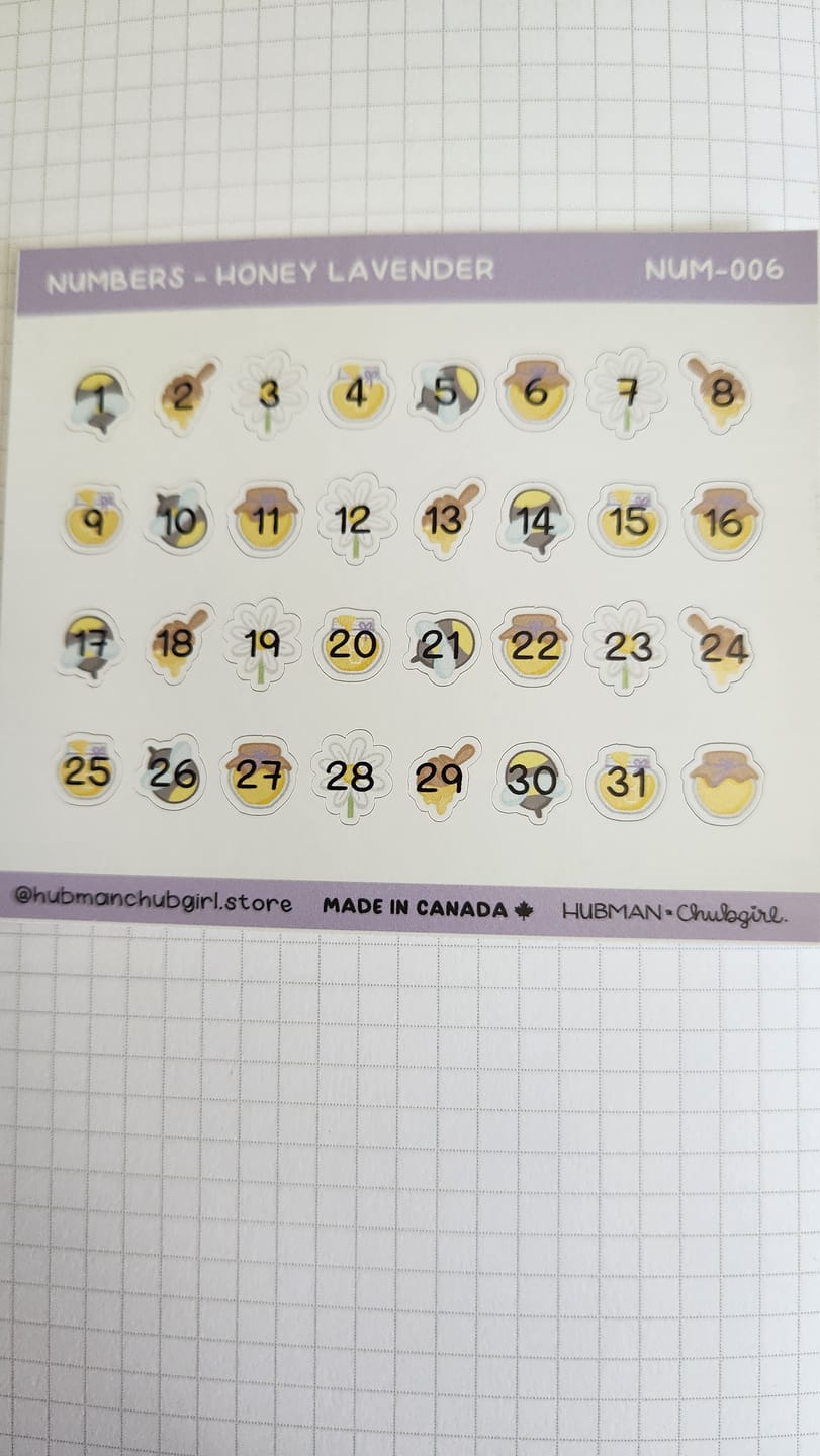 Customer photo review of Numbers - Honey Lavender Planner Stickers