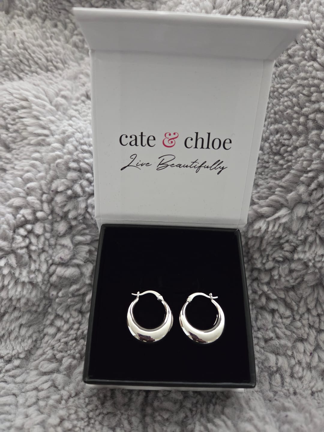 Customer photo review of Jacqueline 18k White Gold Plated 21mm Chunky Hoop Earrings