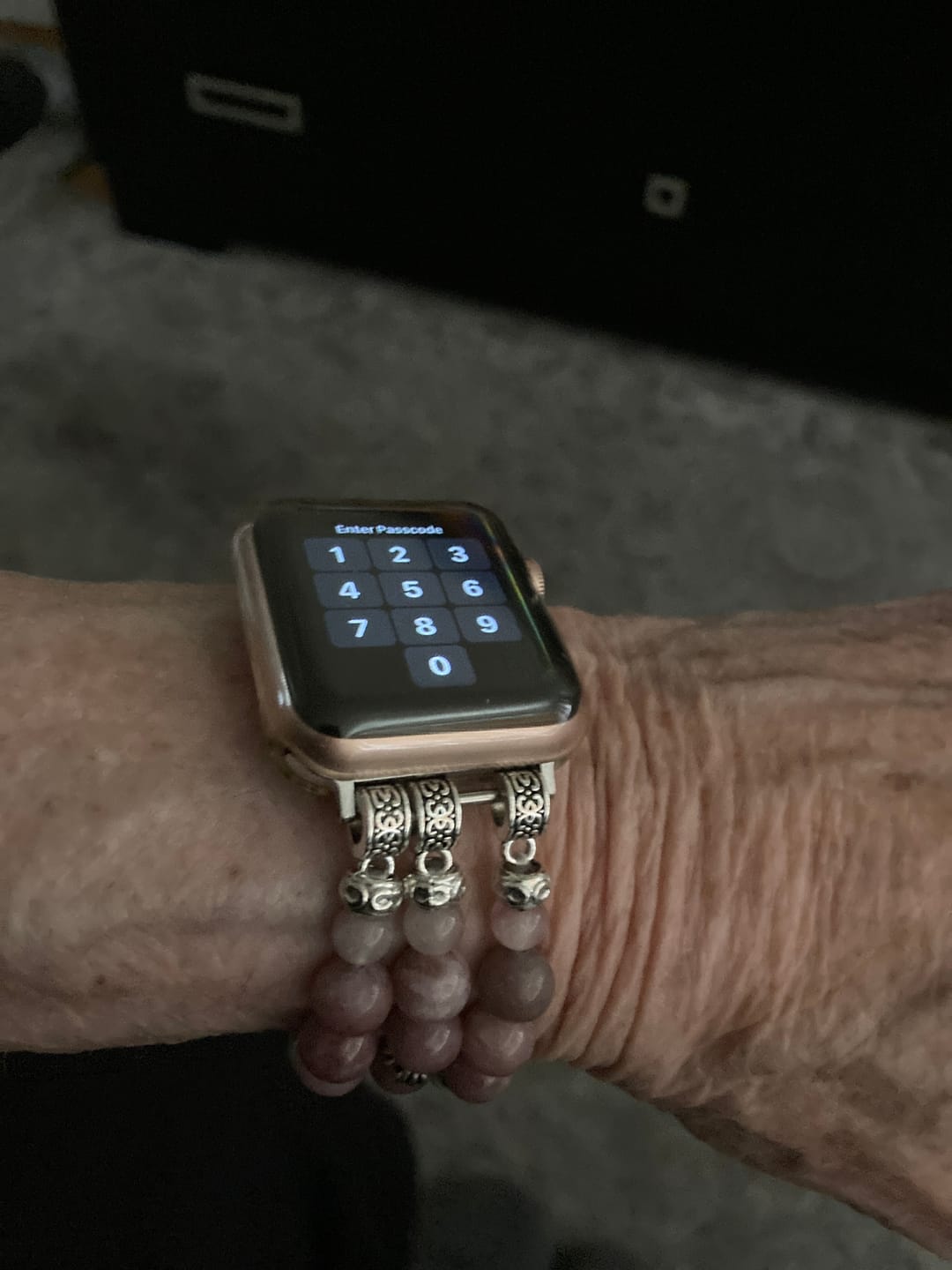 Customer photo review of Dusky Rose Stretch Apple Watch Strap