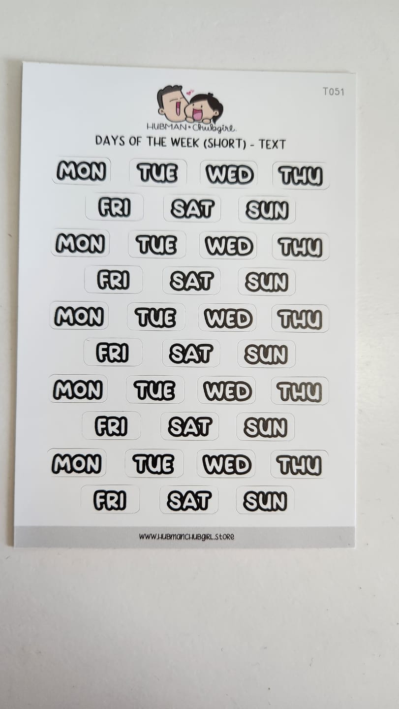 Customer photo review of Days of the Week (Short) - Bubble Text