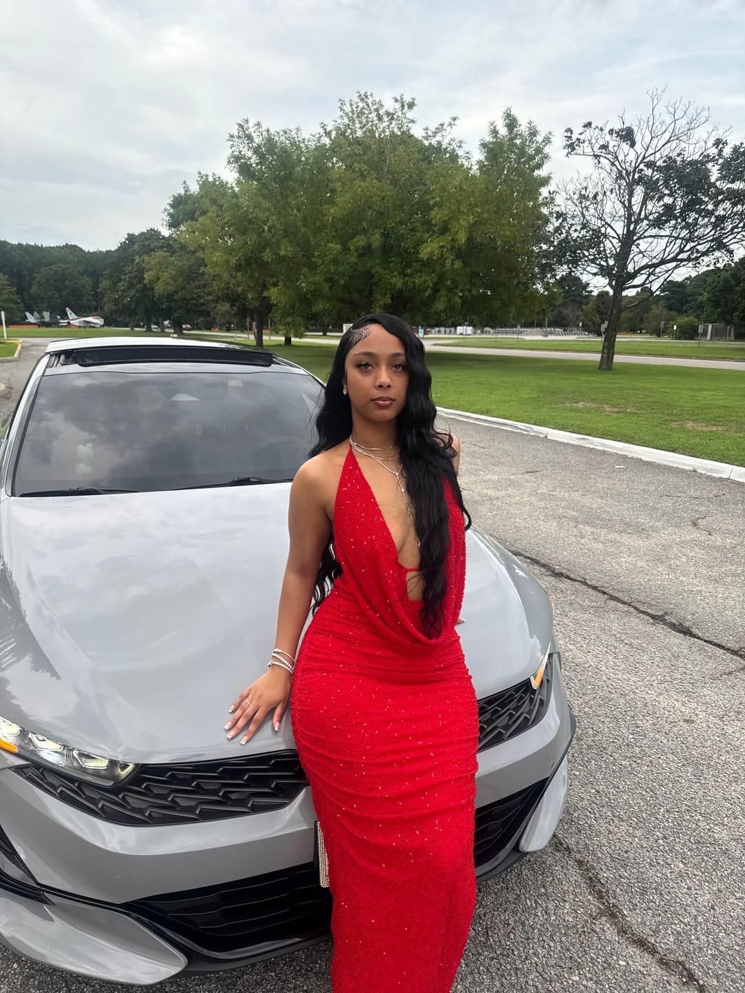 Customer photo review of Viva Rhinestone Beaded Halter Maxi Dress