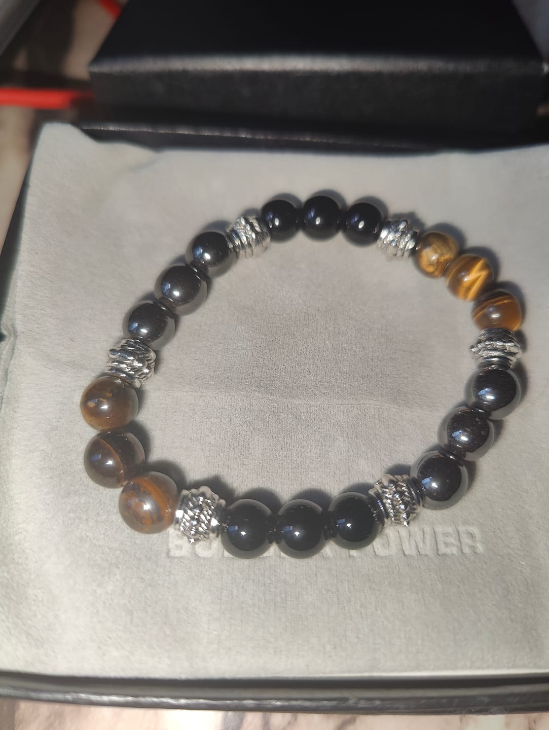 Customer photo review of Tiger Eye Stone & Hematite Good Luck and Healing Bracelet