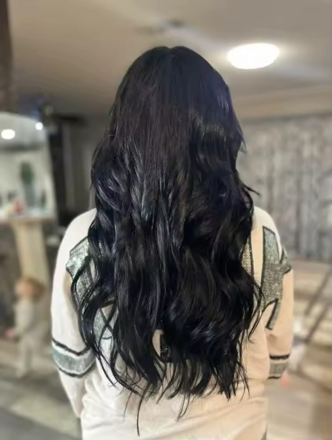 Customer photo review of Cortina 5  CLIP Negro Natural 55 cm Largo Cabello Virgen 100%