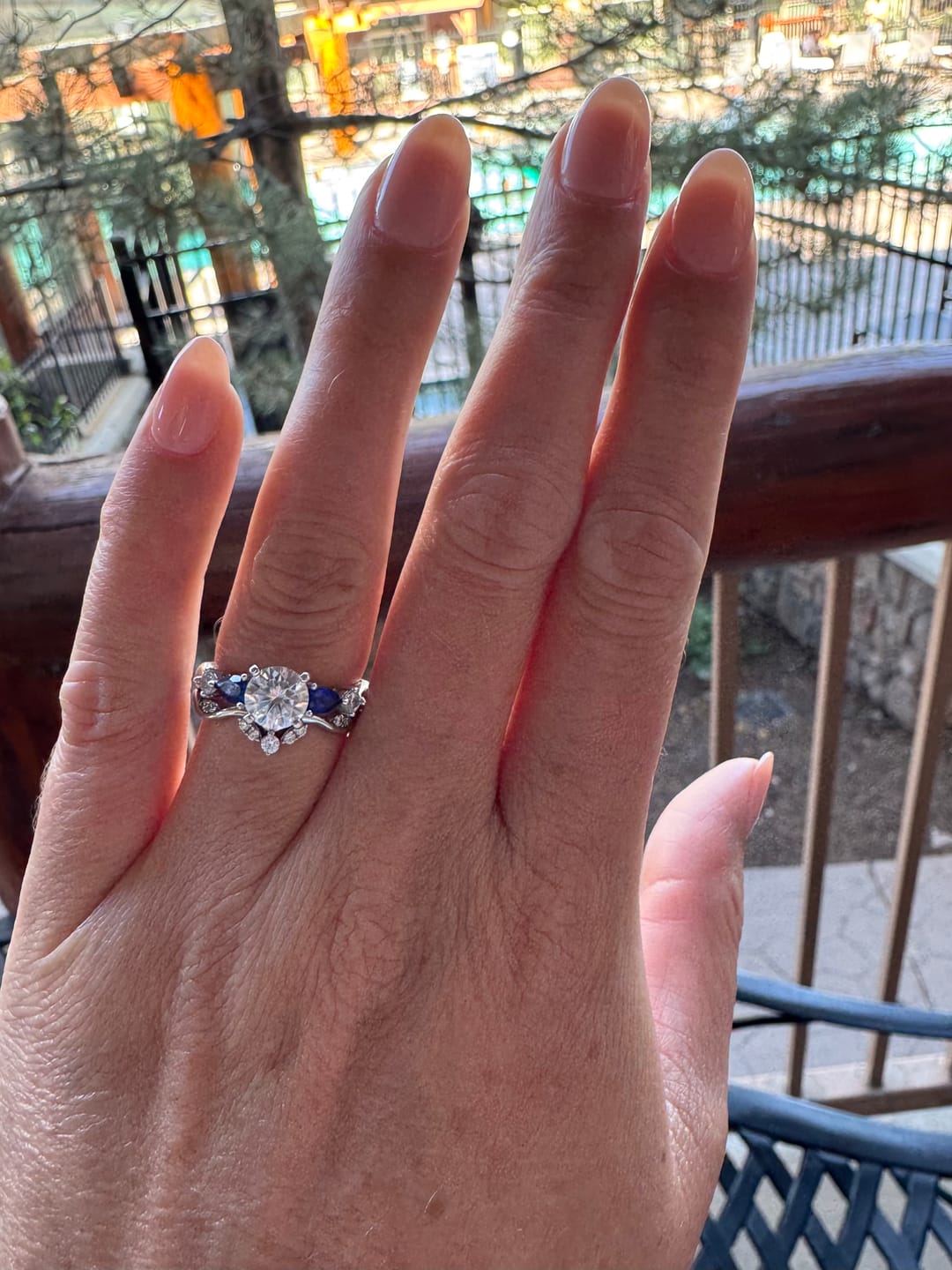 Customer photo review of Five Stone Moissanite And Sapphire Engagement Ring