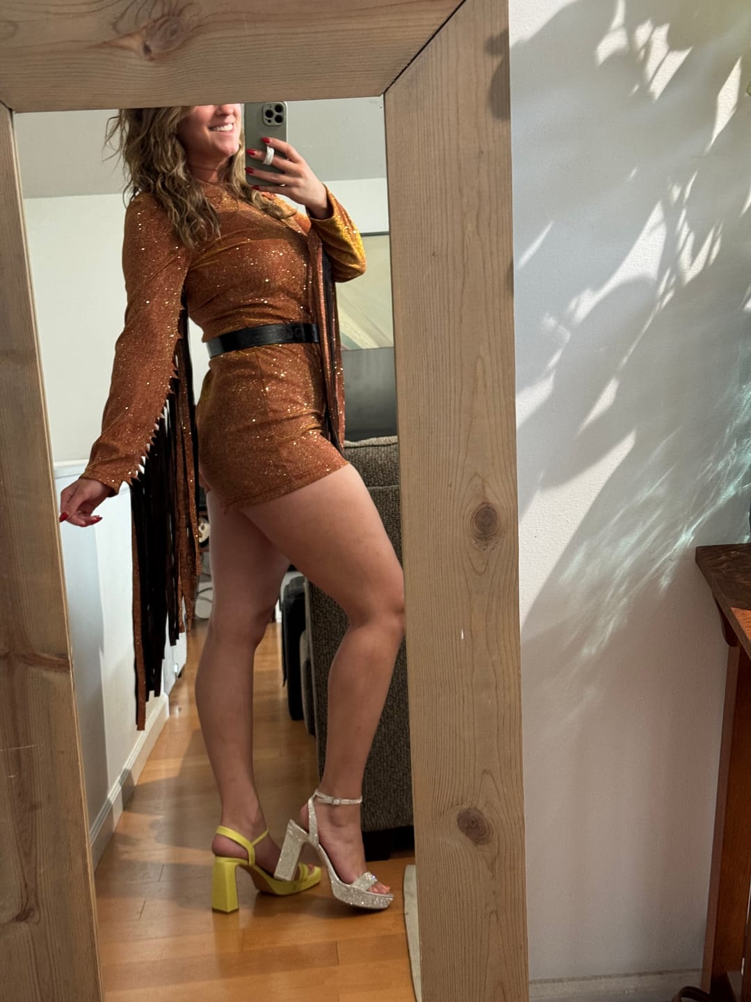 Customer photo review of Glitter Fringe Romper in Orange