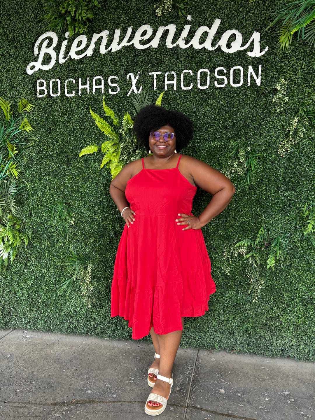 Customer photo review of Red 100% Cotton Asymmetrical Fit and Flare Midi Dress