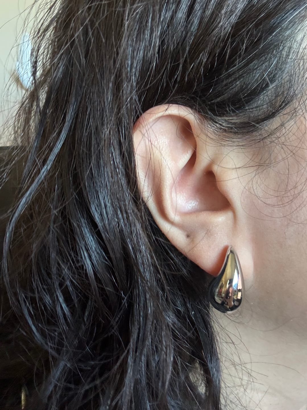 Customer photo review of Olive 18k White Gold Plated Teardrop Stud Earrings