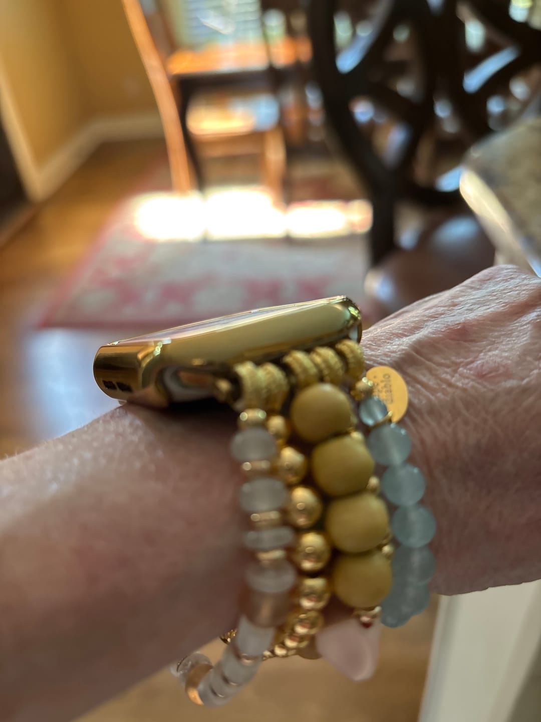 Customer photo review of Apricot Mist Stretch Apple Watch Strap