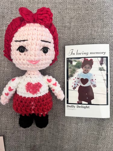 Customer photo review of Dolly® Personalized Crochet Doll with Photo Card