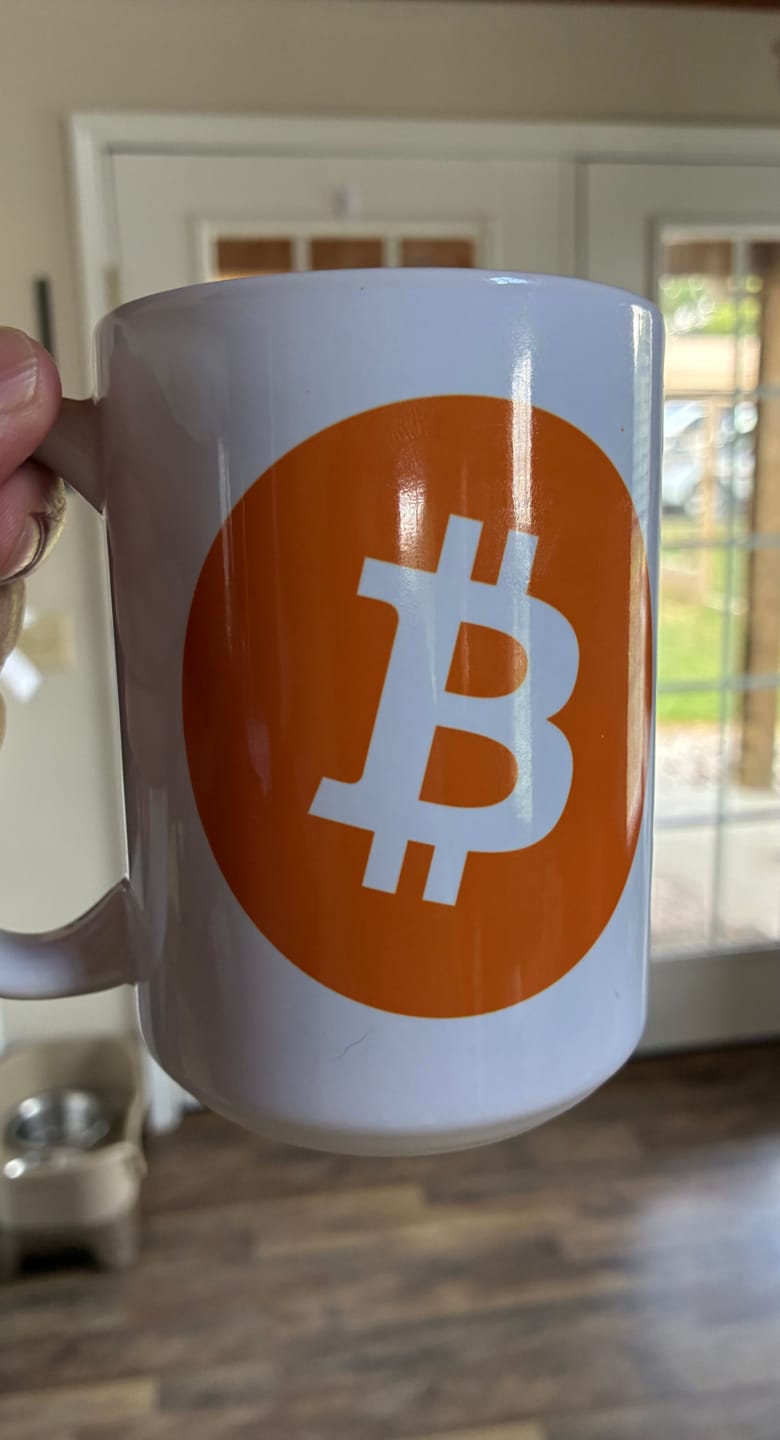 Customer photo review of Bitcoin Classic White Glossy Mug - 15 oz.