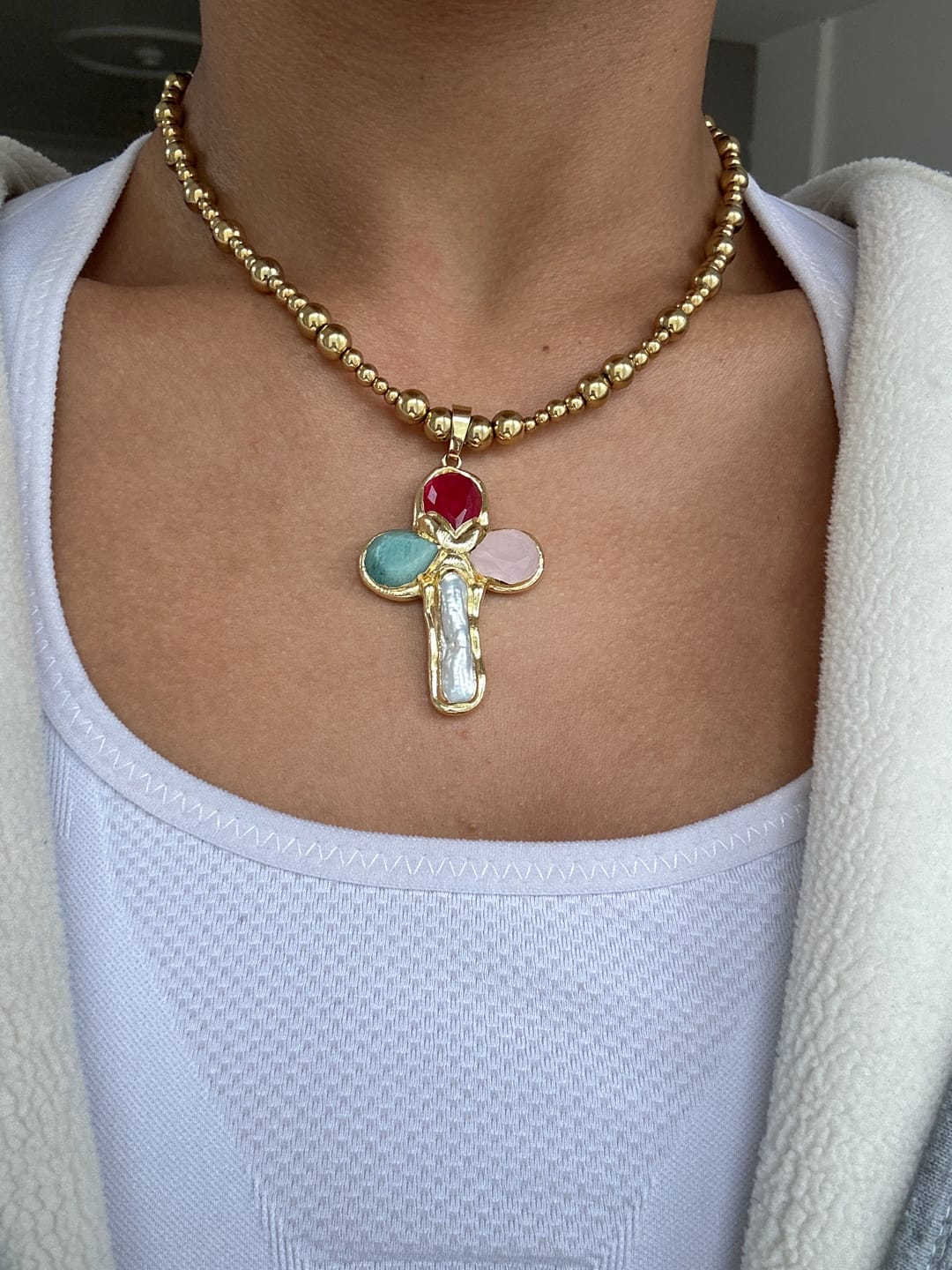 Customer photo review of Mixed beaded Paloma necklace