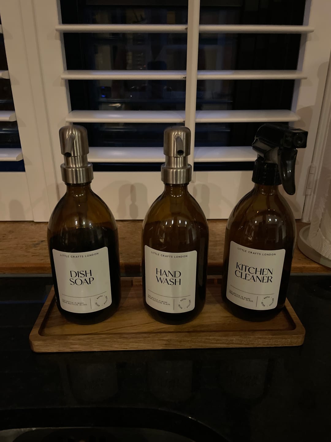 Customer photo review of Spray and Pump Set of 3 Reusable Amber Glass Bottles 500 ML