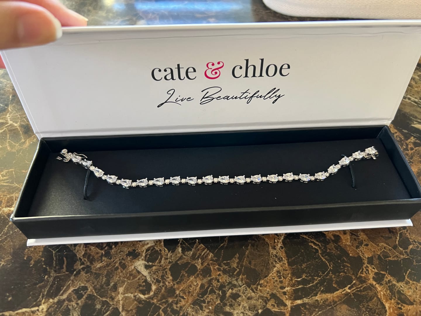 Customer photo review of Katelynn 18k White Gold Plated Tennis Bracelet with Simulated Diamond Crystals