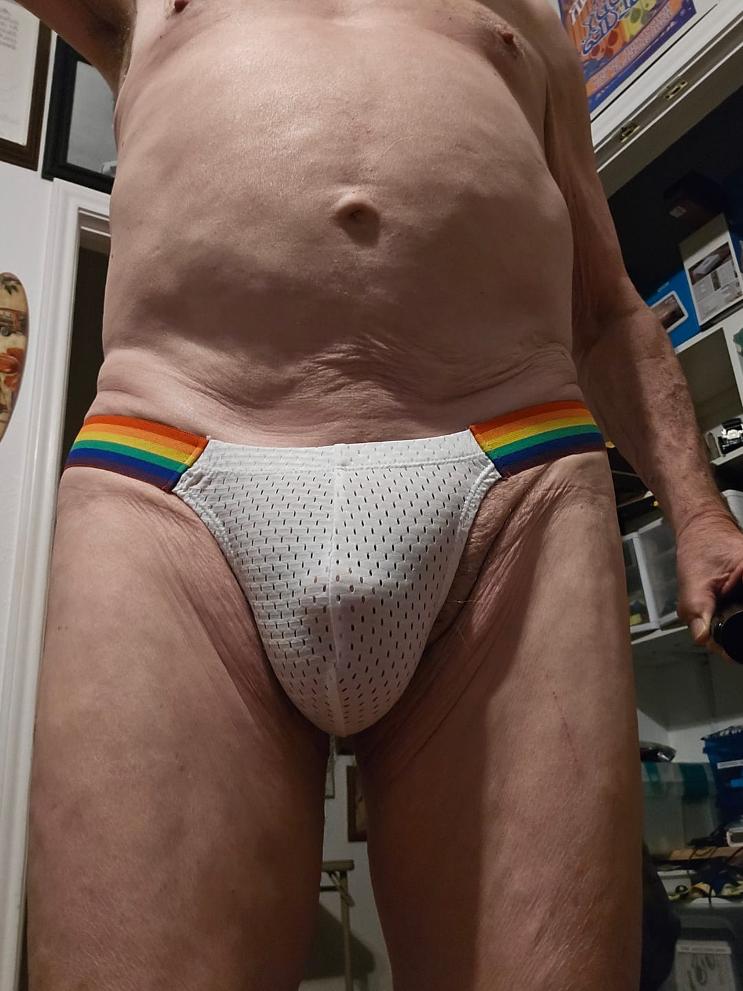 Customer photo review of Men's Sexy Rainbow Pride Mesh Bikini