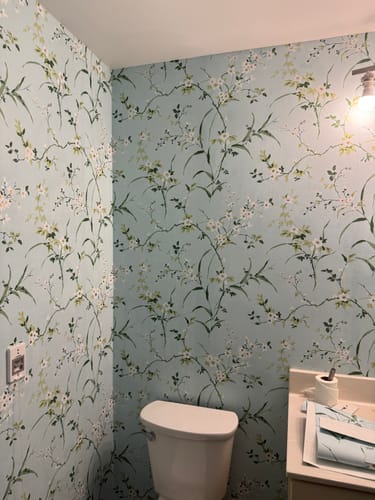 Customer photo review of York BL1742 Blossom Branches Spa Blue Wallpaper