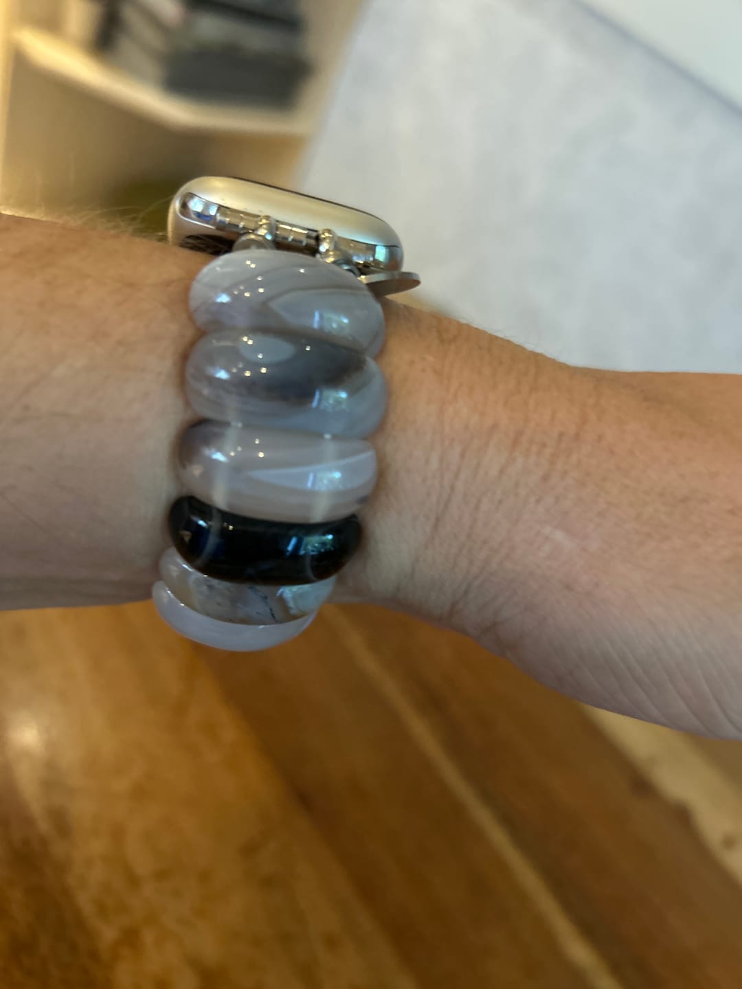 Customer photo review of Ivory Dune Agate Stretch Apple Watch Strap