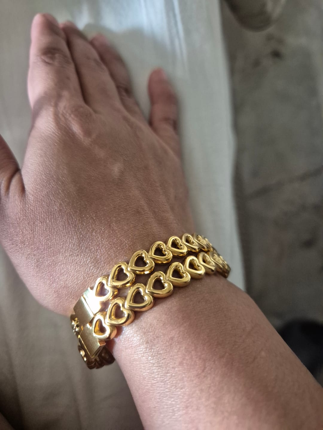 Customer photo review of Gold Heart Bangle Bracelet