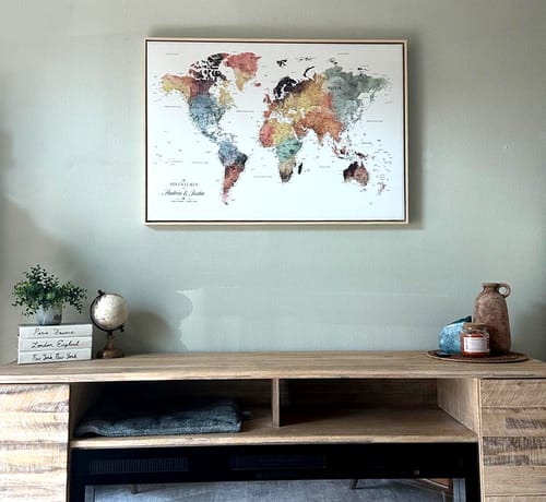 Customer photo review of Personalized World Map Wall Art Print – Custom Push Pin Travel Tracker Wall Art, Framed Gift for Couples, Anniversary, or Housewarming - H8