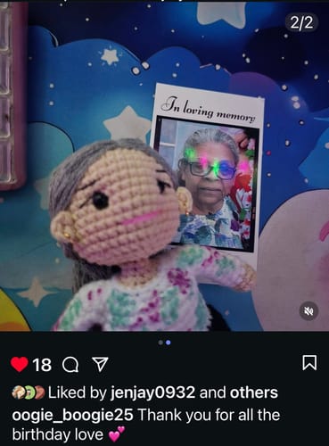 Customer photo review of Dolly® Personalized Crochet Doll with Photo Card